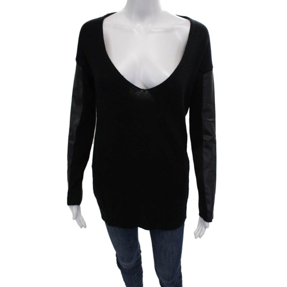 Woolly Minded Womens Long Sleeves V Neck Sweater Black Wool Size Extra Small